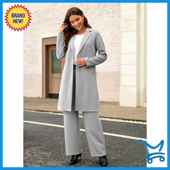 Soft 2-Piece Lounge Set with Notched Collar Coatigan and Wide Leg Pants - Picture 5 of 6